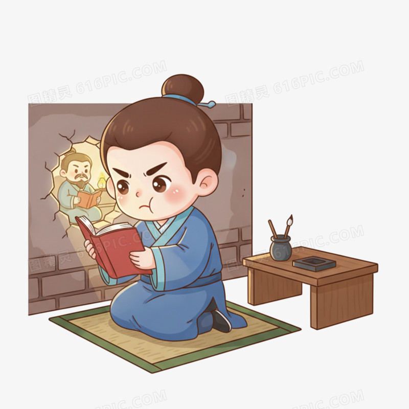 卡通手绘传统成语凿壁偷光免抠元素