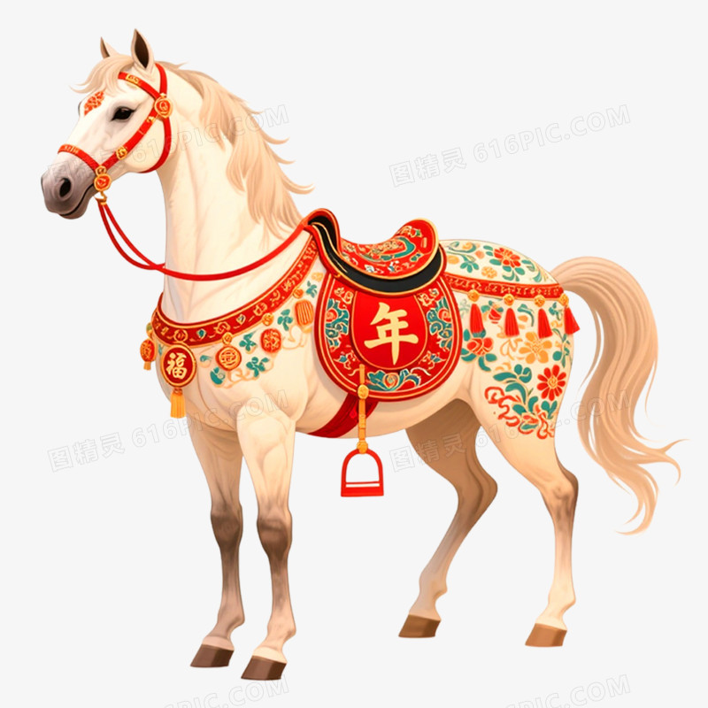 手绘插画马年骏马形象免抠元素