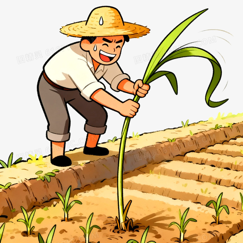 手绘插画拔苗助长免抠元素