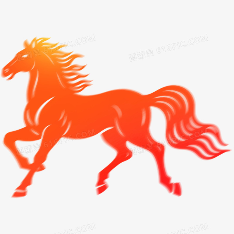 手绘插画弥散风马年形象免抠元素