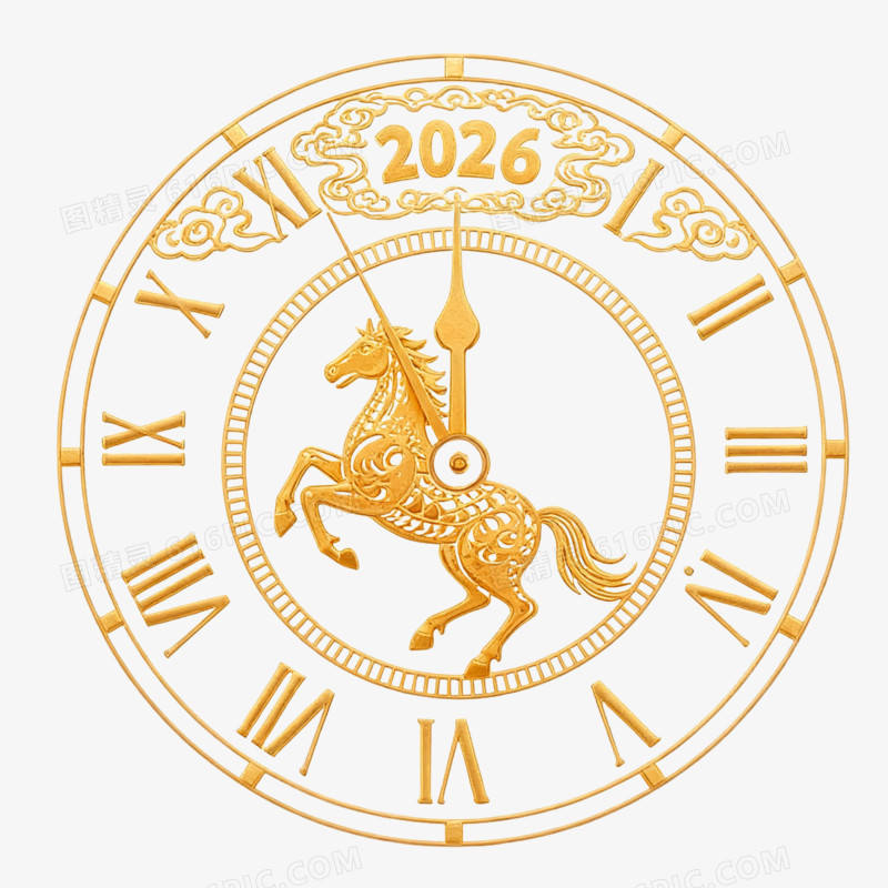 2026年马年时钟新年时钟免抠元素
