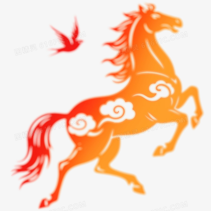 弥散渐变风马年形象免抠元素