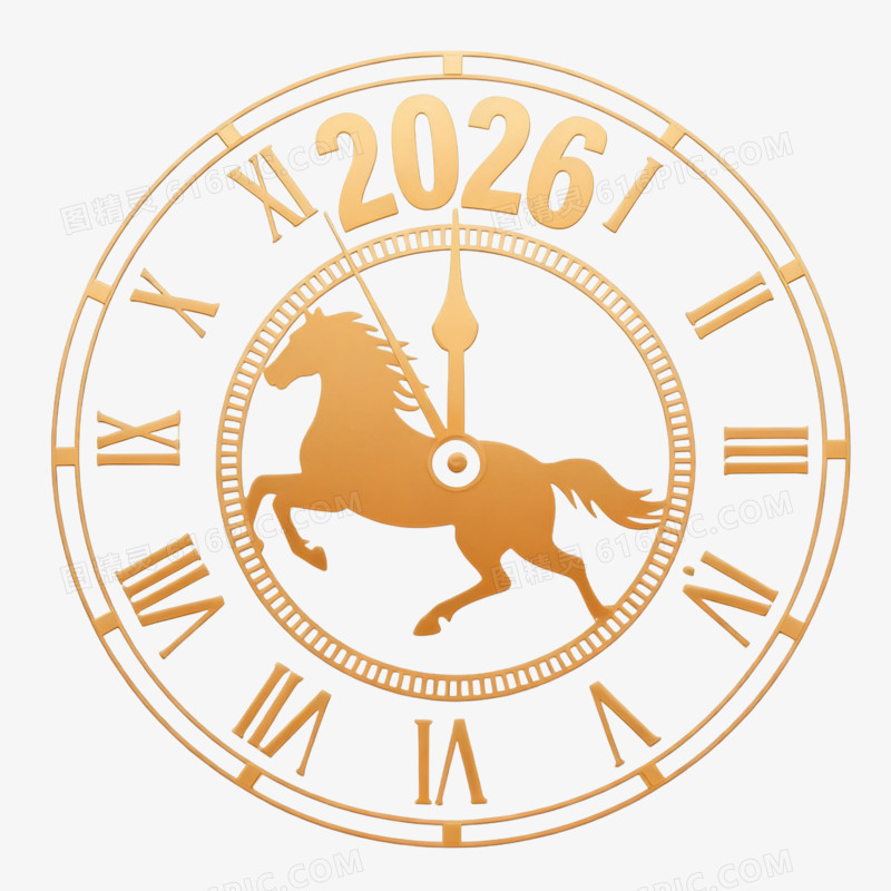 2026年马年时钟新年时钟免抠元素