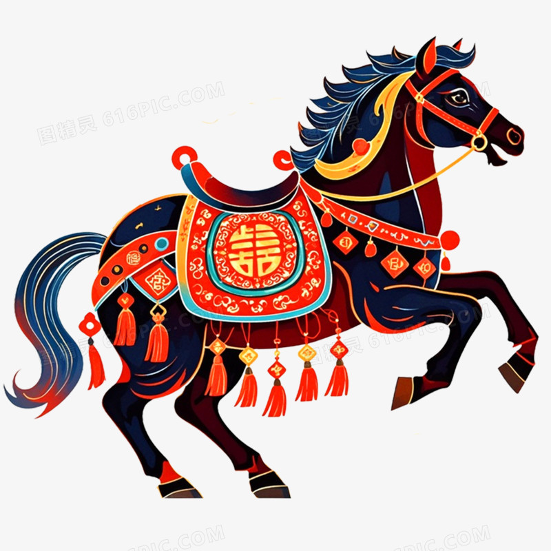 手绘插画马年骏马形象免抠元素