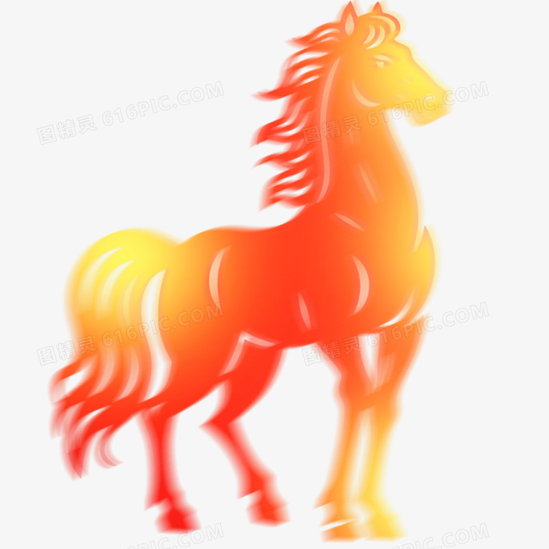 手绘插画弥散风马年形象免抠元素