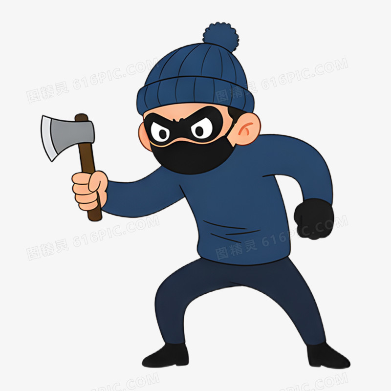 卡通手绘拿着武器的劫匪免抠元素