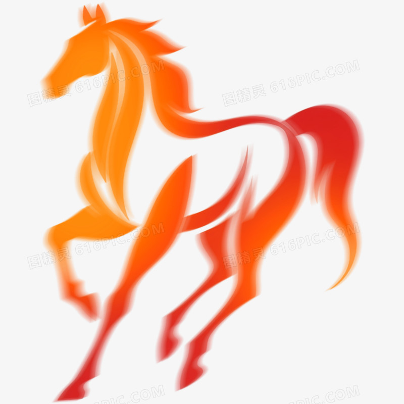 手绘插画弥散风马年形象免抠元素