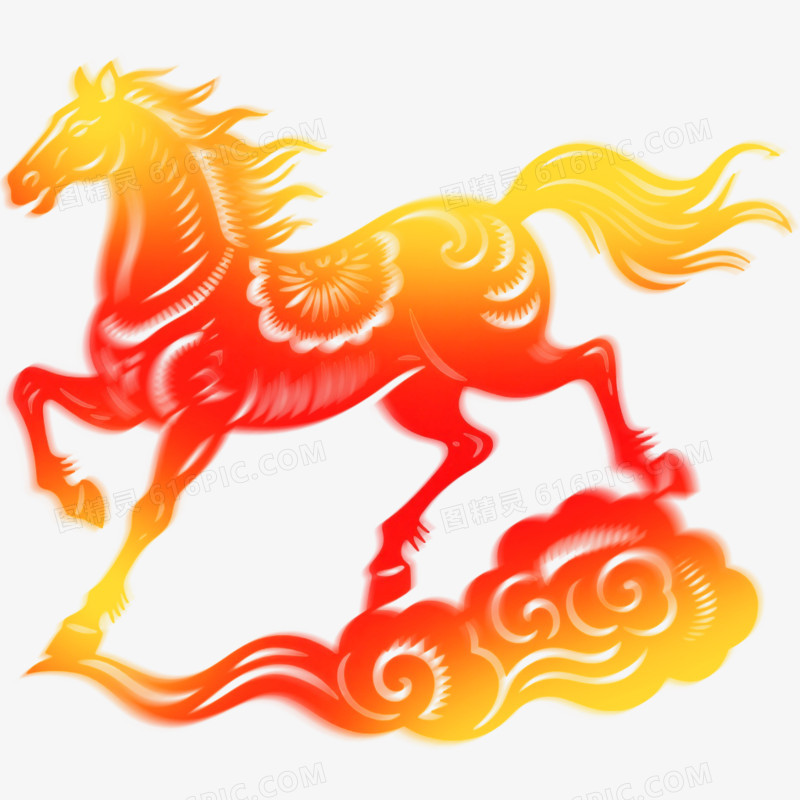 手绘插画弥散风马年形象免抠元素