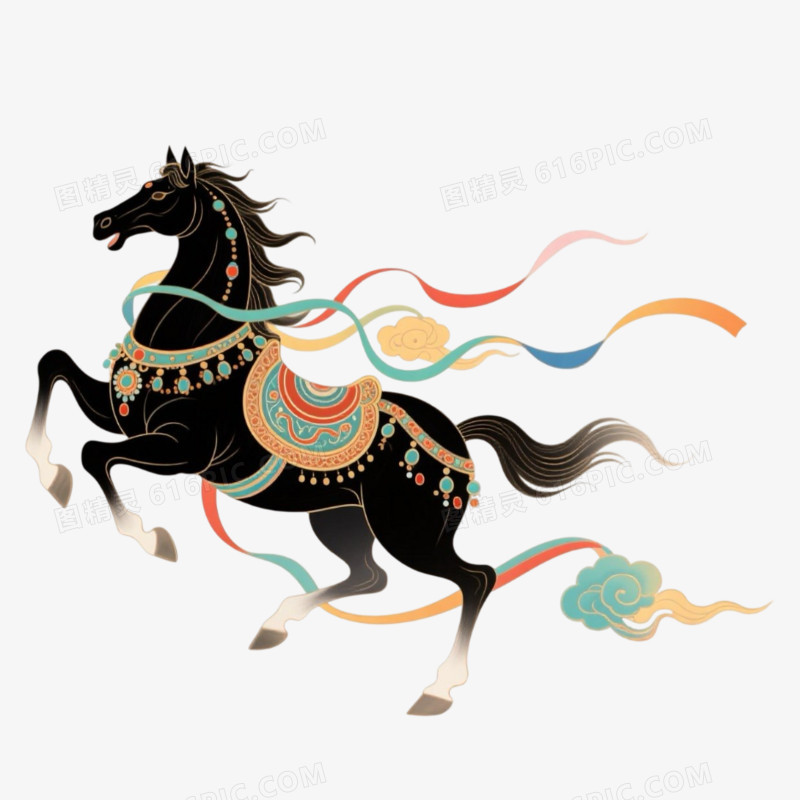 黑马敦煌风马年马形象免抠元素