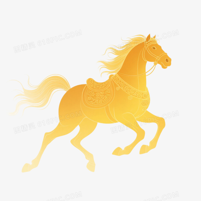 手绘弥散风金色渐变色马免抠元素