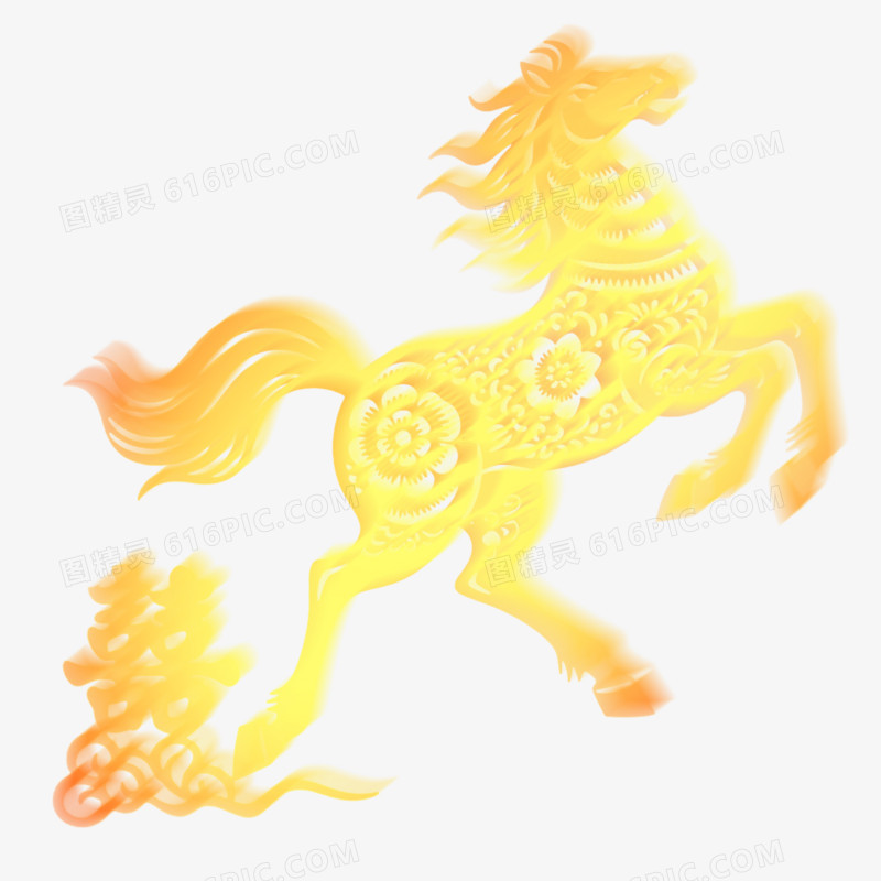 手绘插画弥散风马年形象免抠元素