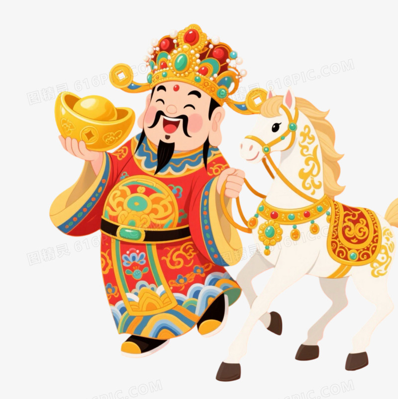 马年财神爷和小马免抠元素
