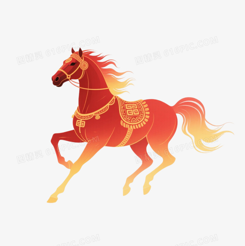 手绘弥散风红黄色渐变色马免抠元素