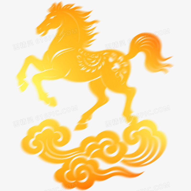 手绘插画弥散风马年形象免抠元素