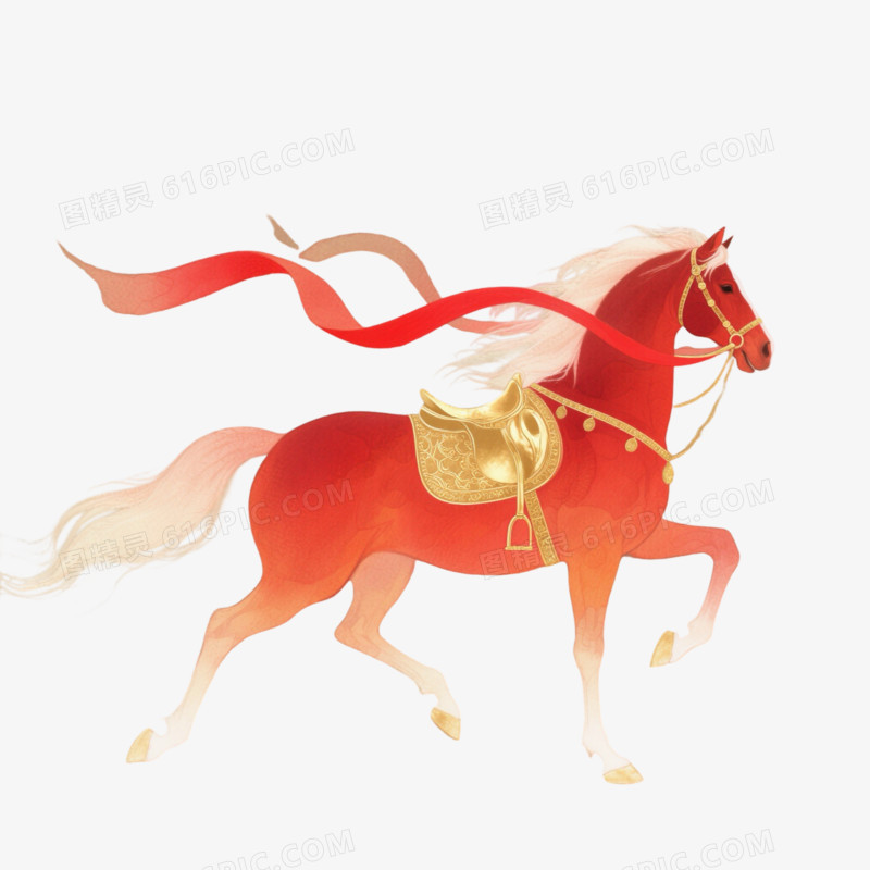 马年红色奔跑的骏马免抠元素