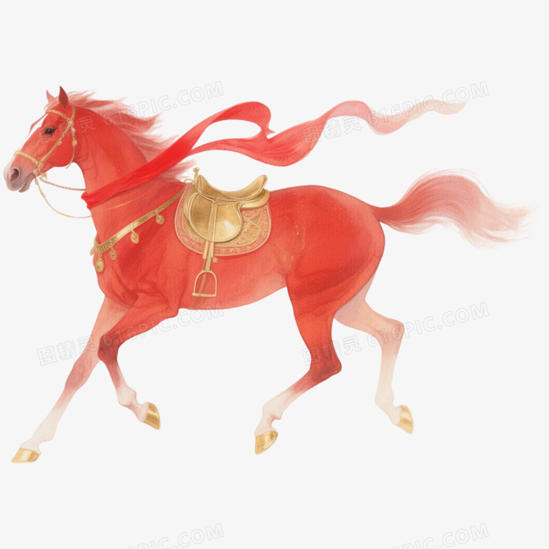 马年红色奔跑的骏马免抠元素