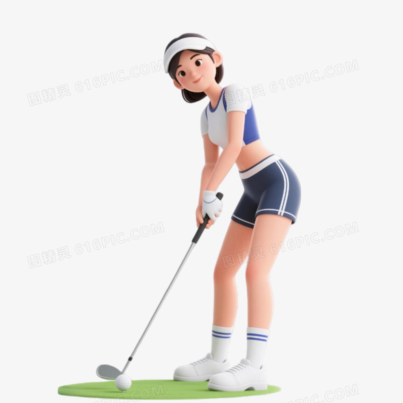 C4D插画风格打高尔夫免抠元素