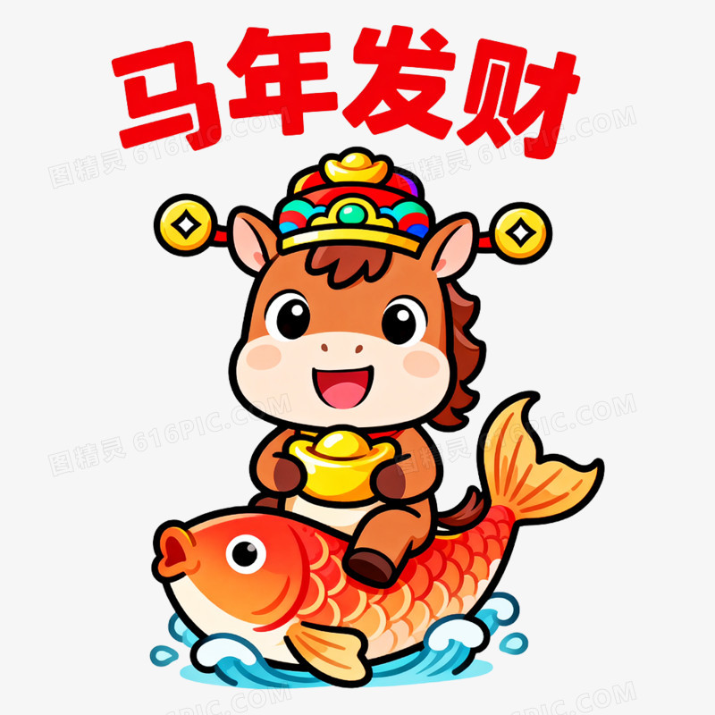 卡通手绘马年IP形象免抠元素