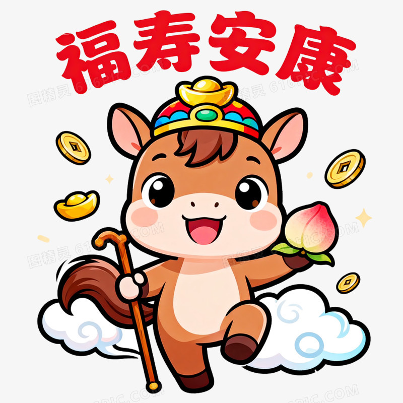 卡通手绘马年IP形象免抠元素