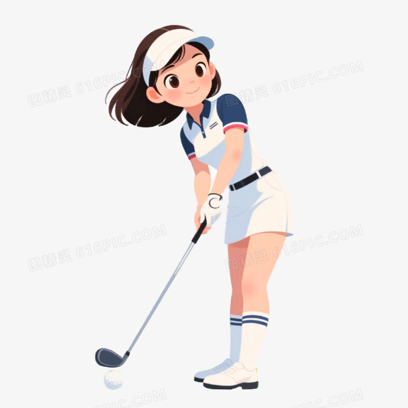 插画风格打高尔夫免抠元素