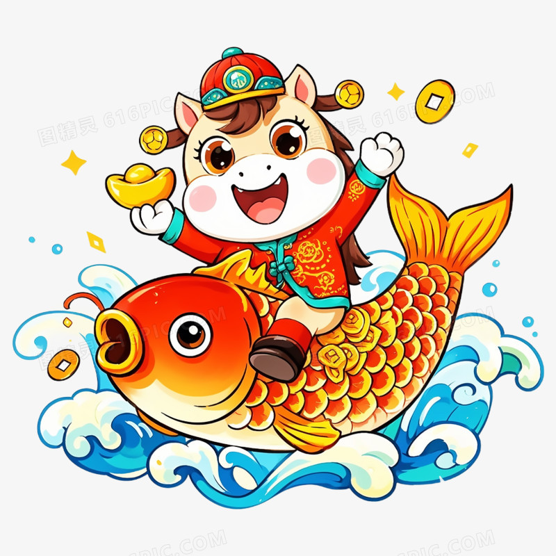 卡通手绘可爱马年IP免抠元素