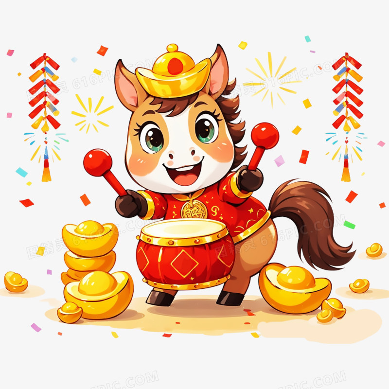 卡通手绘可爱马年IP免抠元素