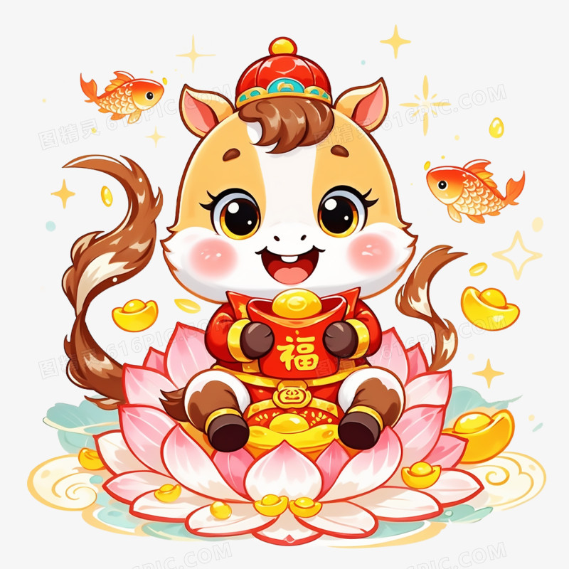 卡通手绘可爱马年IP免抠元素