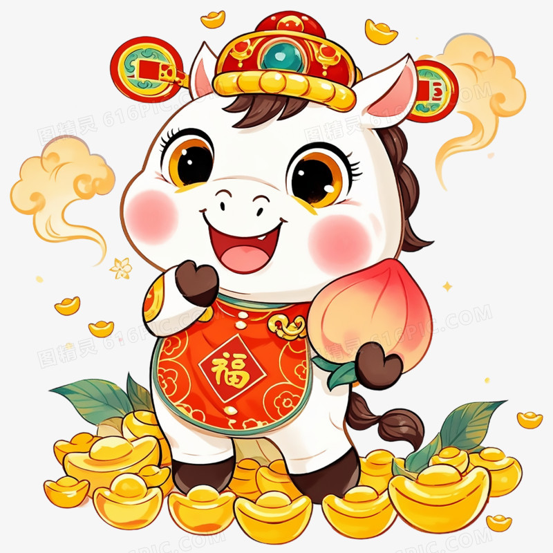 卡通手绘可爱马年IP免抠元素
