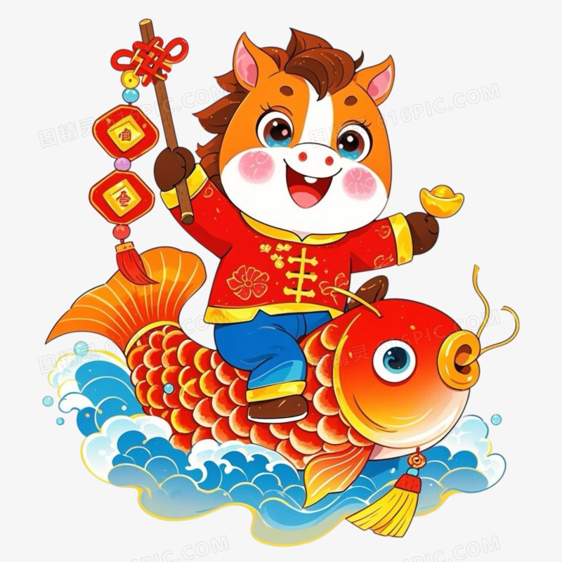 中式国潮风马年IP形象免抠元素