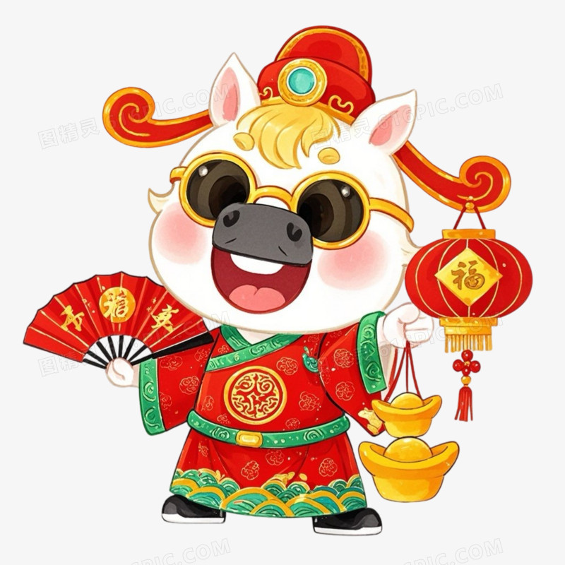中式国潮风马年墨镜IP形象免抠元素