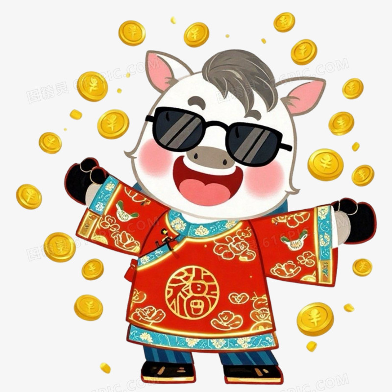 中式国潮风马年墨镜IP形象免抠元素