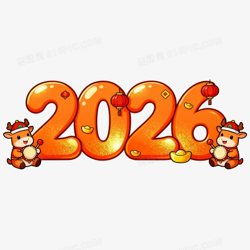 马年2026数字与卡通马形象合成免抠元素