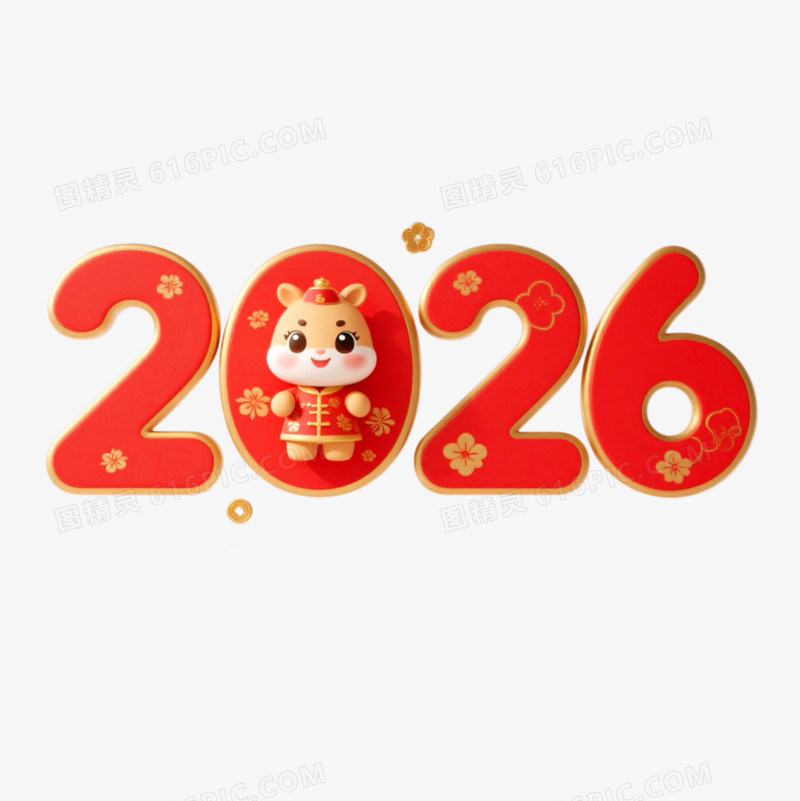 马年2026数字与卡通马形象合成免抠元素