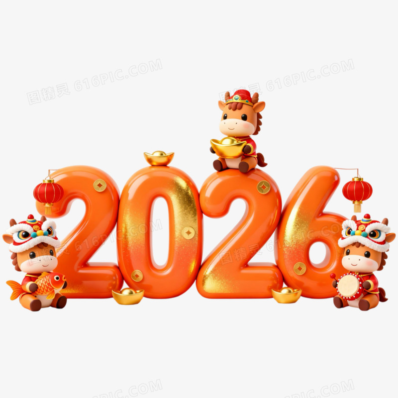 马年2026数字与卡通马形象合成免抠元素
