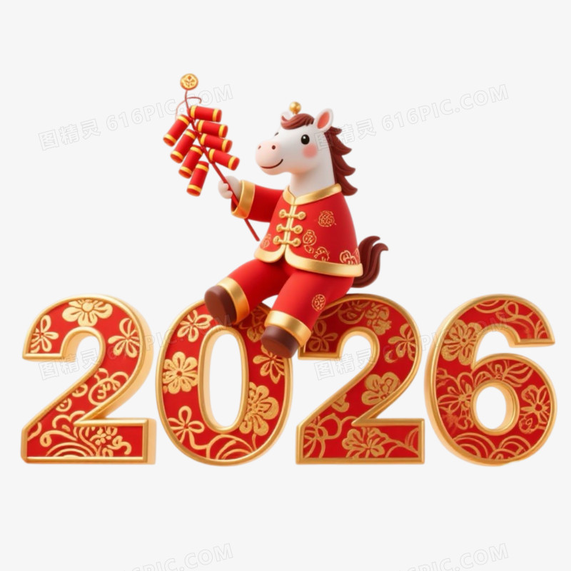 马年2026数字与卡通马形象合成免抠元素