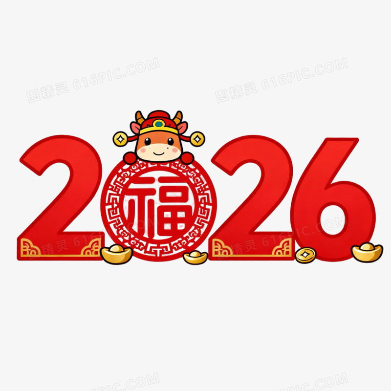 马年2026数字与卡通马形象合成免抠元素