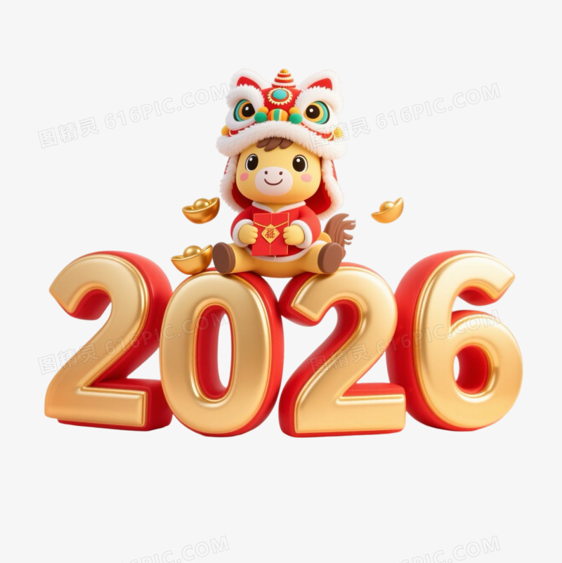 马年2026数字与卡通马形象合成免抠元素