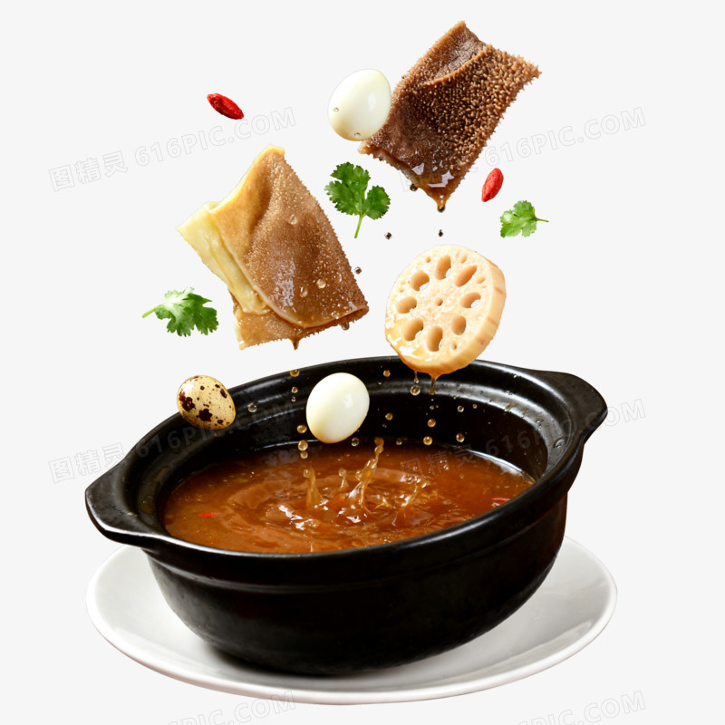 实拍风格在汤锅里加食材的免抠元素