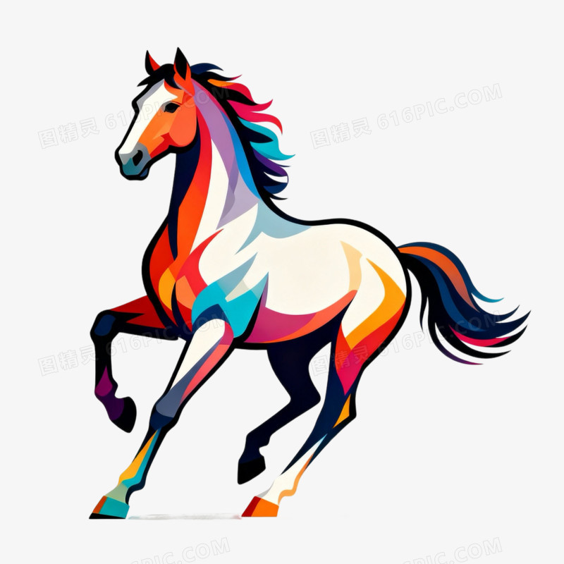 商务风彩色动物马形象免抠元素