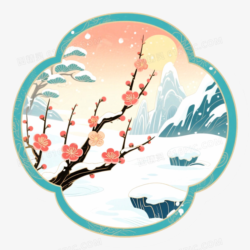 手绘插画冬天风景免抠元素