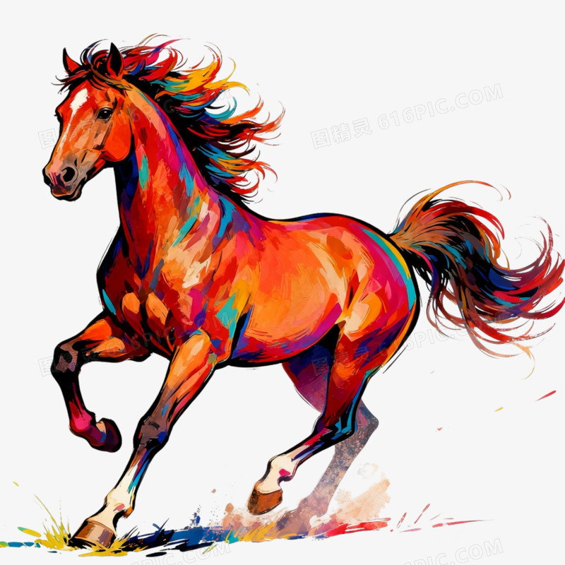 手绘插画风动物马形象免抠元素