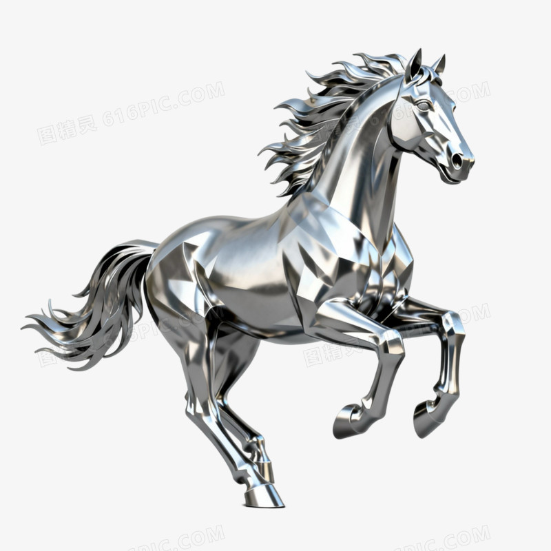 银色金属质感动物马形象免抠元素