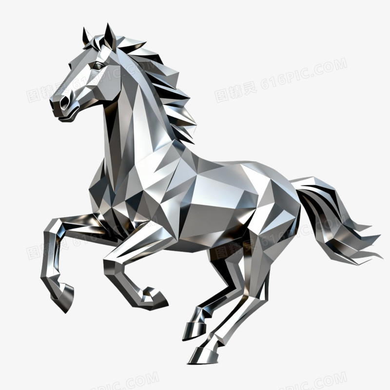 银色金属质感动物马形象免抠元素