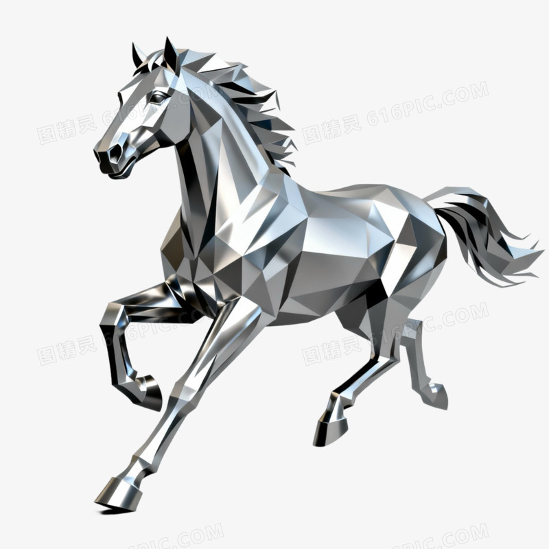 银色金属质感动物马形象免抠元素