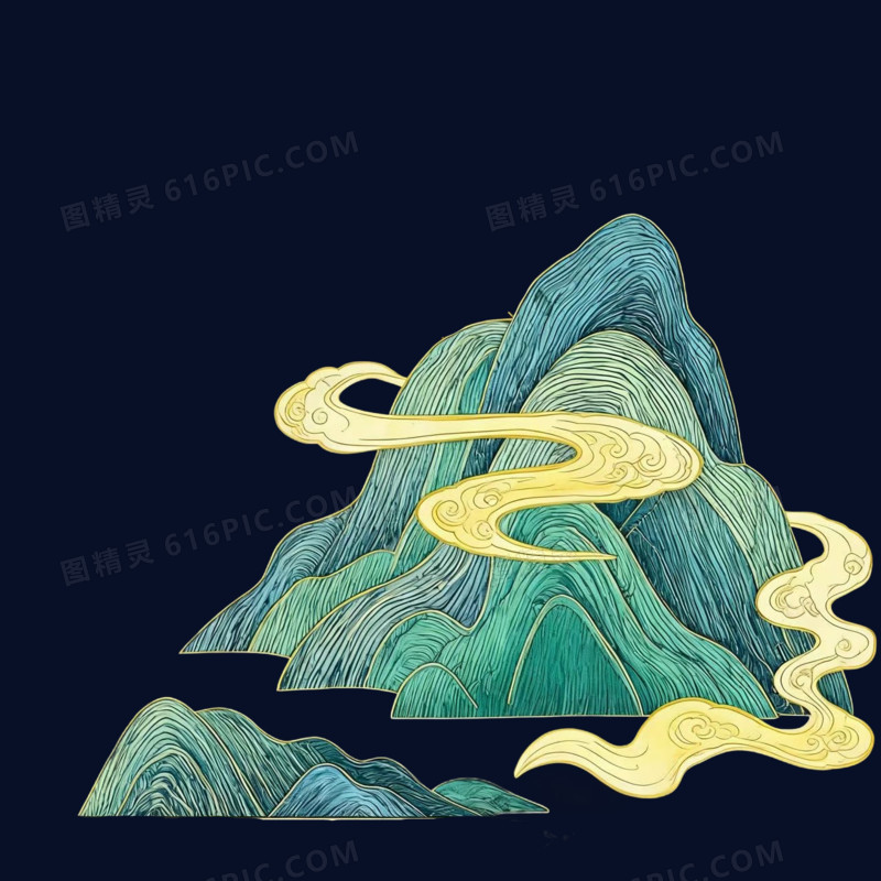 国潮风远山山脉免抠元素