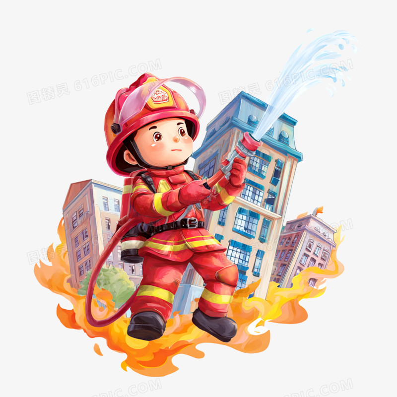 卡通手绘消防员消防救援免抠元素