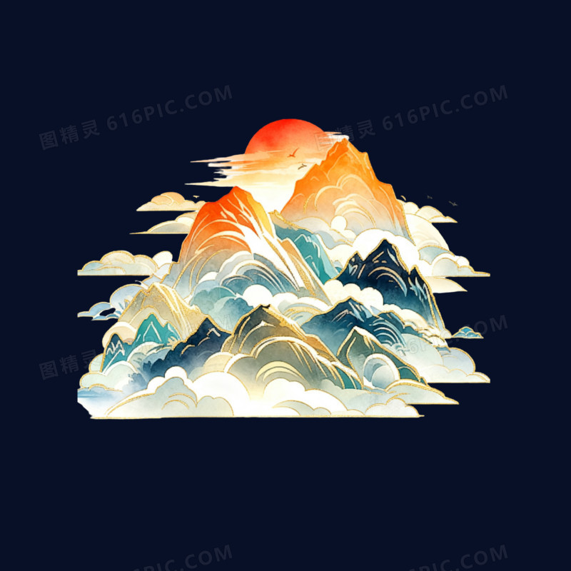 国潮风远山山脉免抠元素