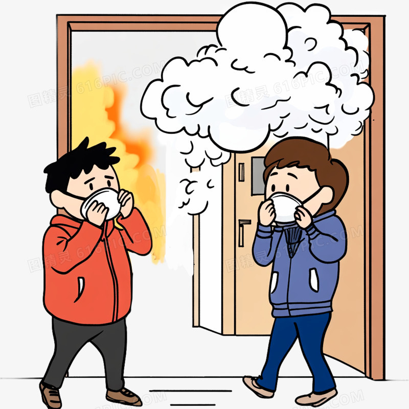 卡通手绘消防安全自救免抠元素