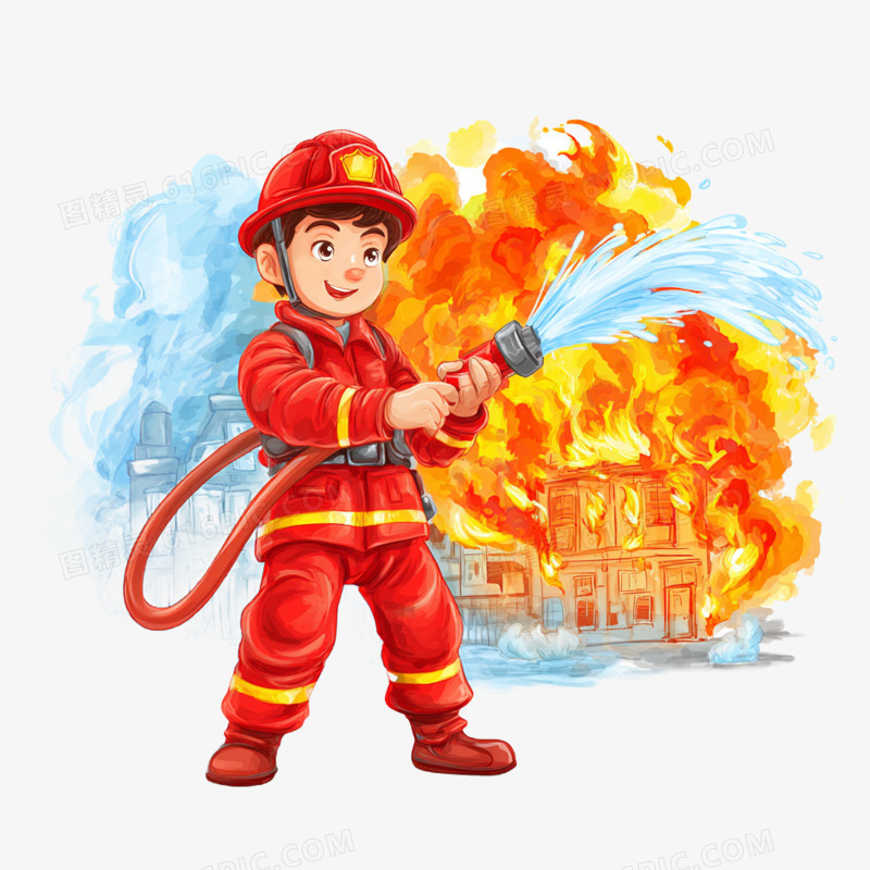 卡通手绘消防员消防救援免抠元素