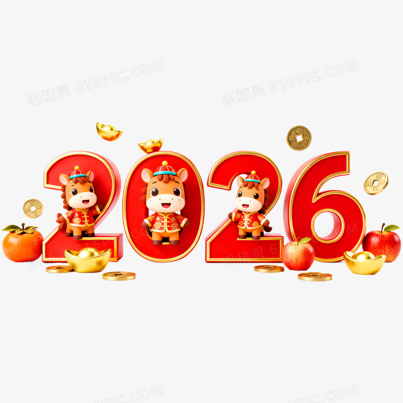 创意喜庆2026合成艺术字免抠元素